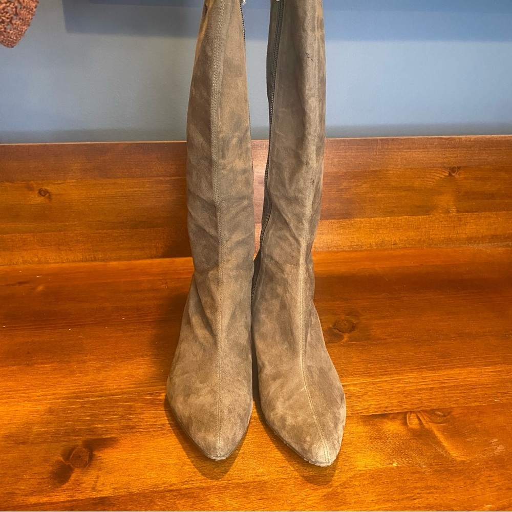 Donald J Pliner gray suede tall boots wedge heel purple butterfly embroidery 8.5 - Picture 12 of 17